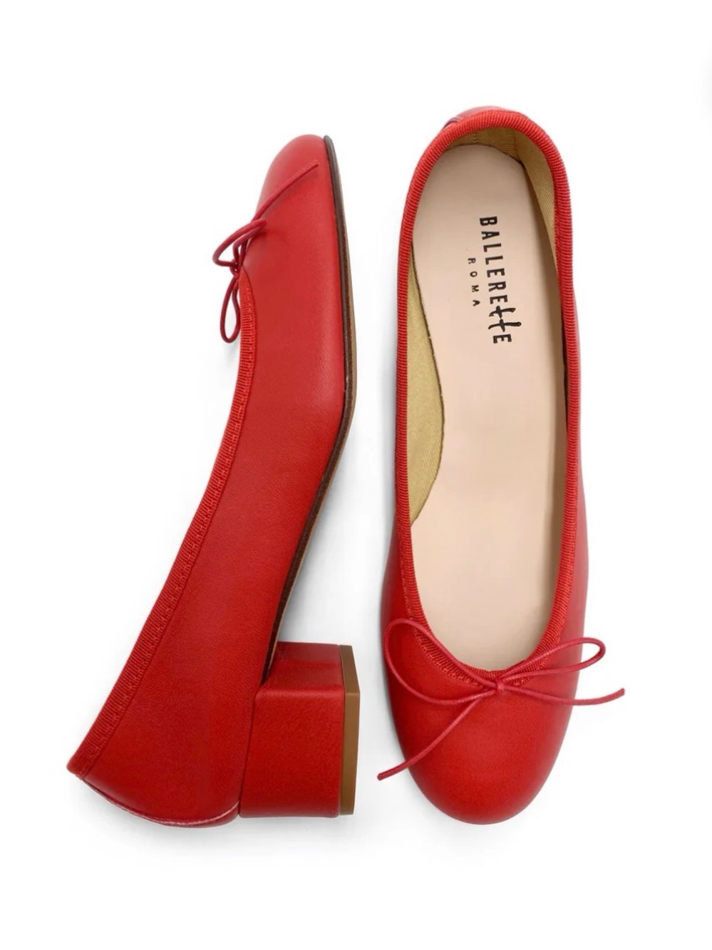 Ballerette RED LEATHER BALLET FLATS WITH HEEL